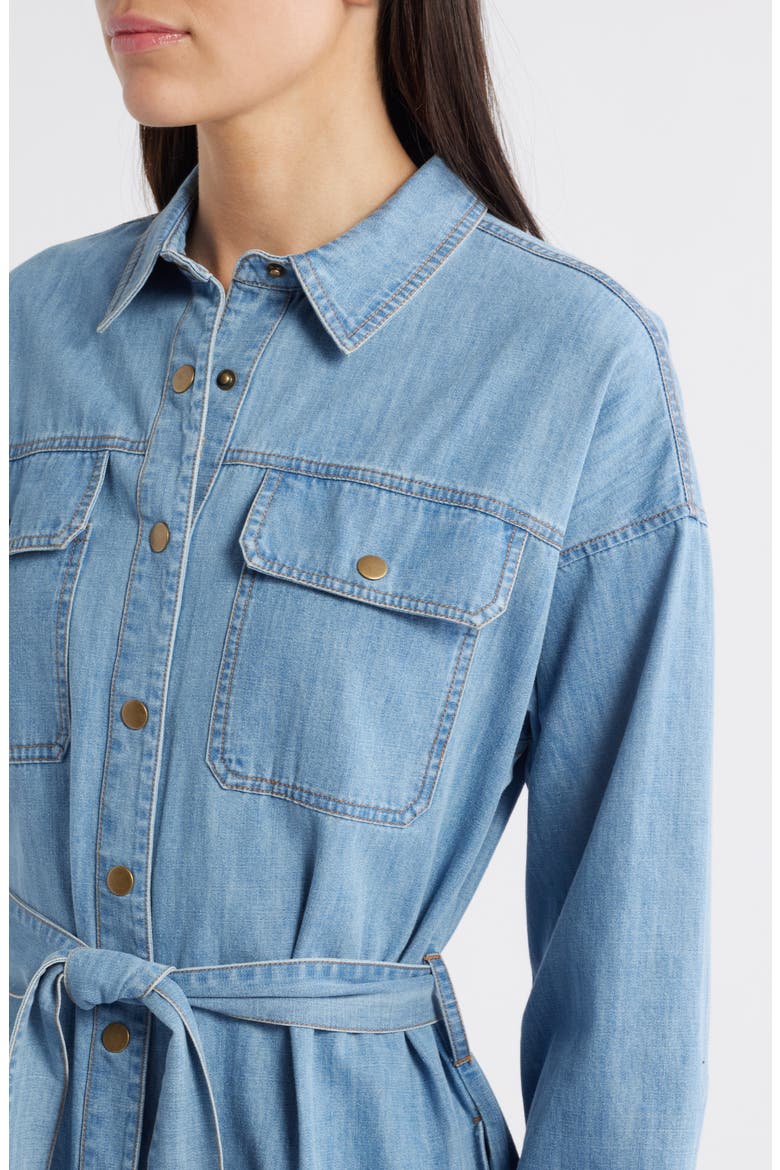 Long Sleeve Denim Belted Shirtdress, Alternate, color, MEDIUM WASH