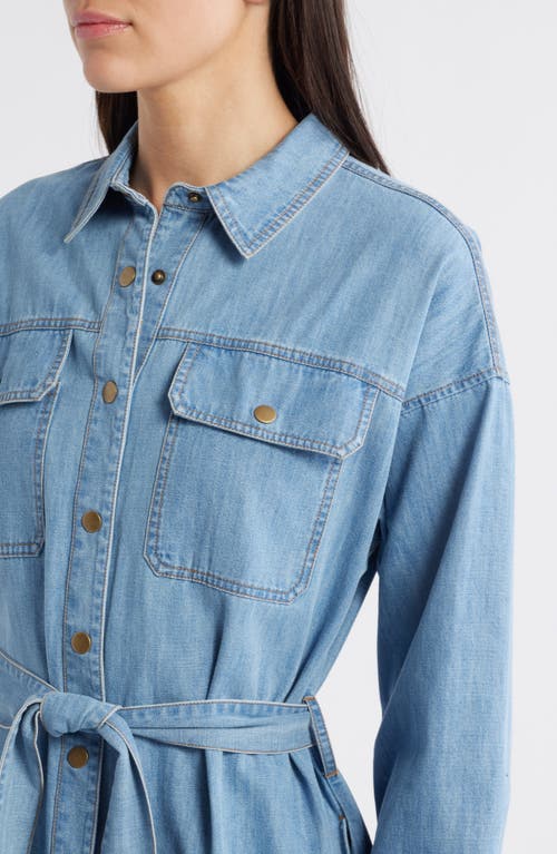 Treasure & Bond Long Sleeve Denim Belted Shirtdress In Medium Wash