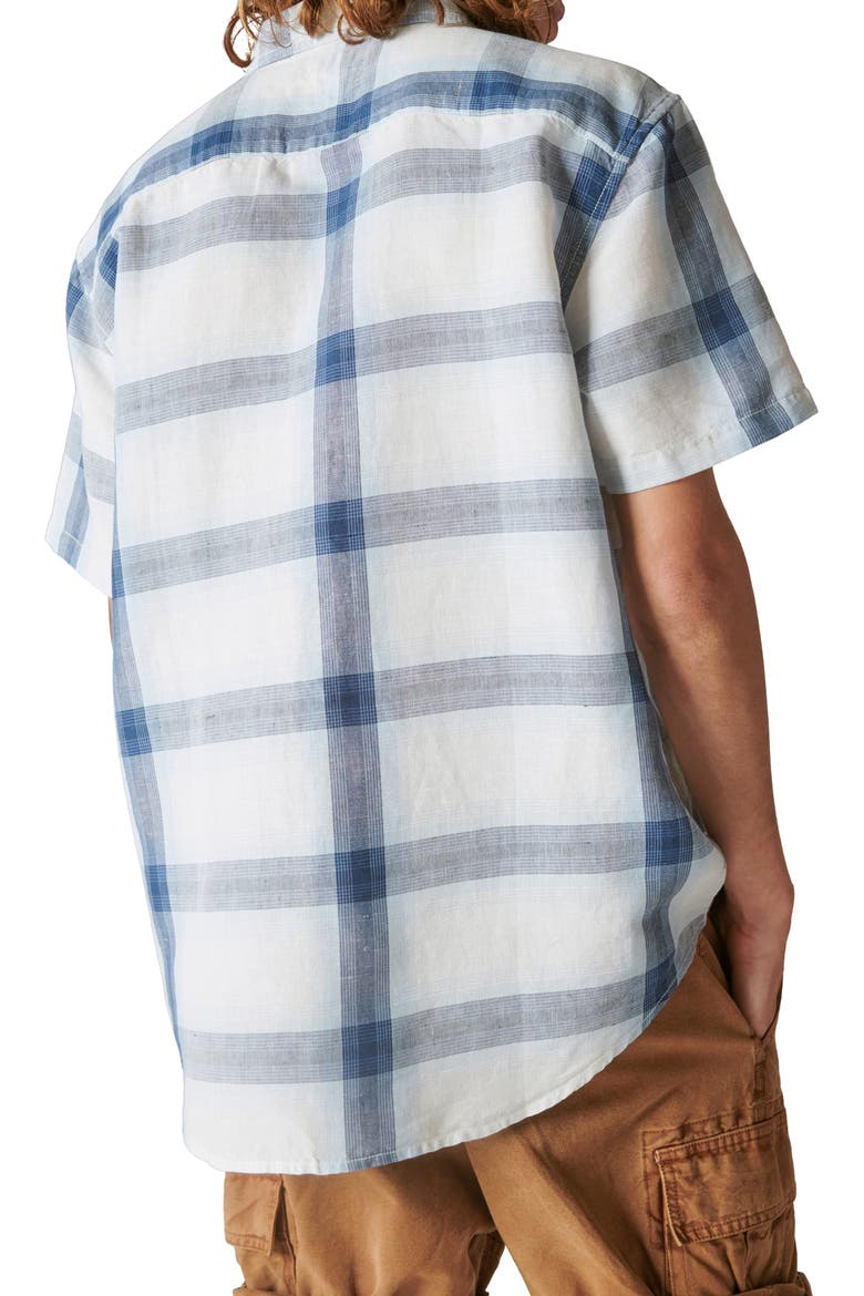 Plaid Notch Collar Button-Up Shirt, Alternate, color, BLUE