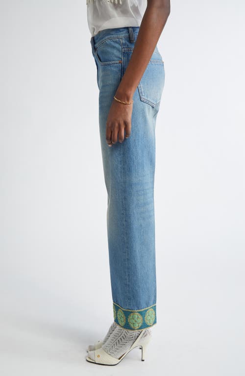 Valentino Garavani Jacquard Trim Straight Leg Jeans In Blue