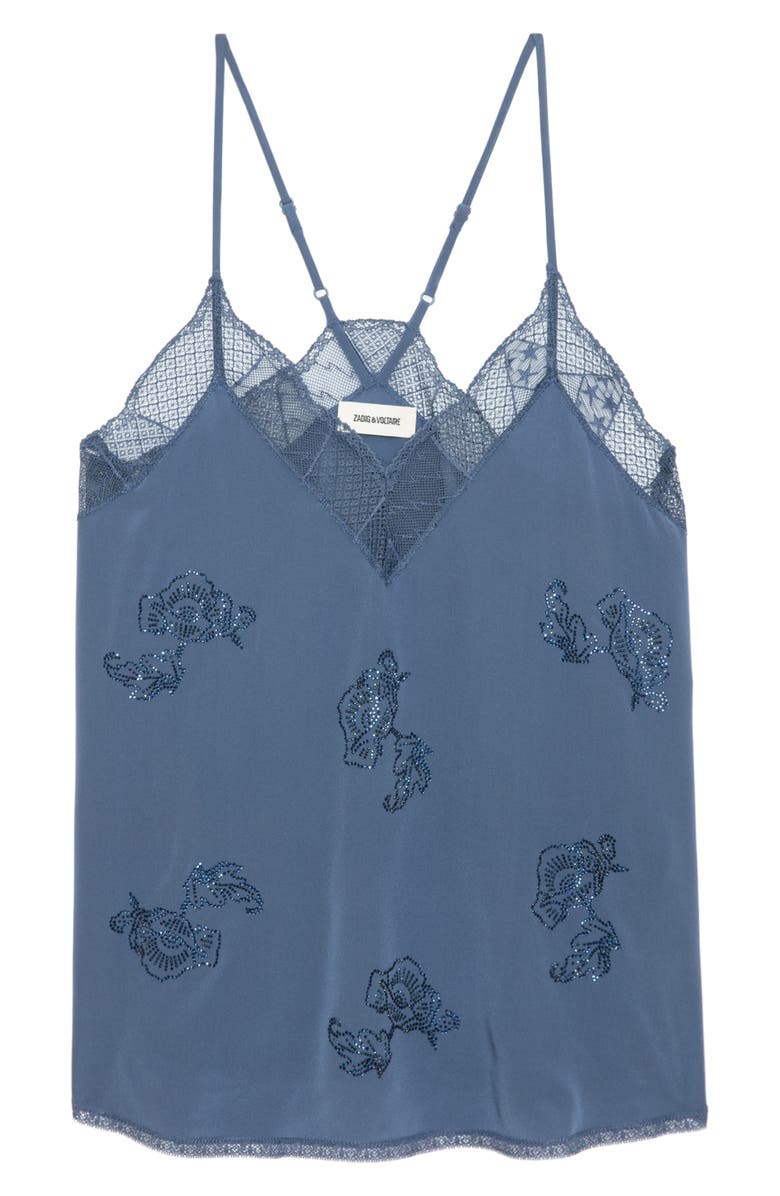 Zadig & Voltaire Christy Ivy Strass Floral Embellished Lace Edge Camisole, Alternate, color, 