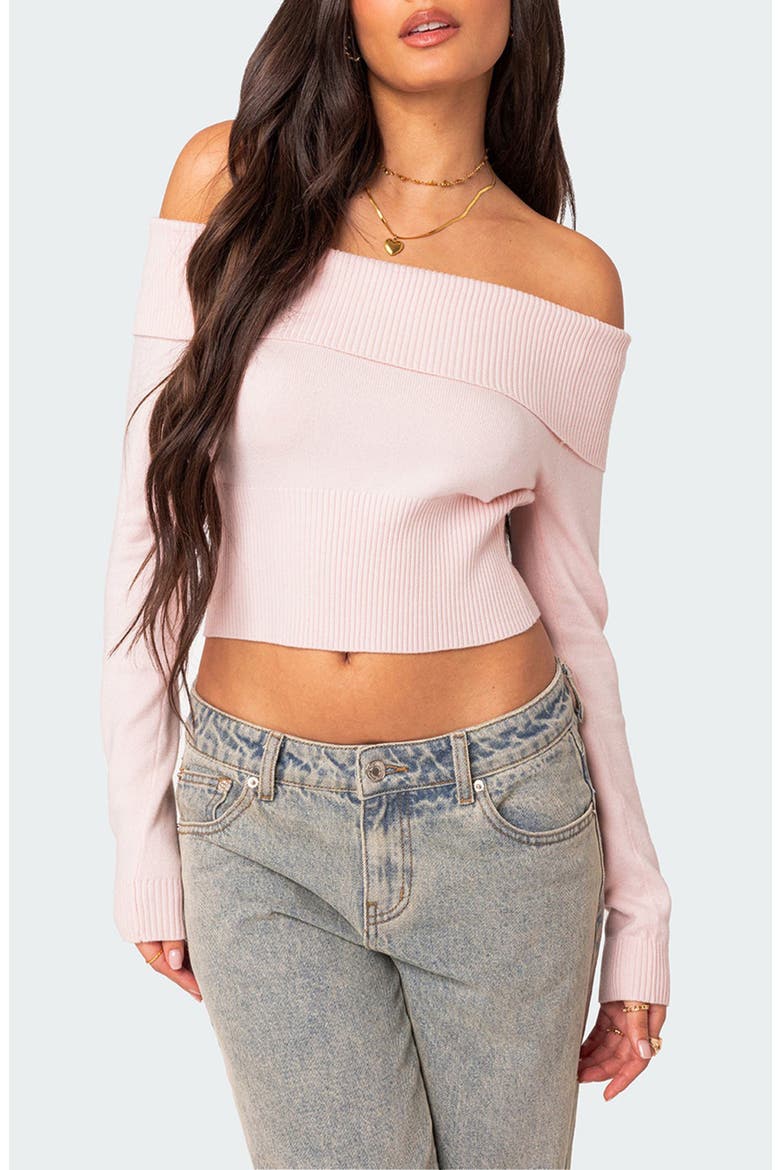 Minnie Foldover Knit Crop Top, Main, color, LIGHT-PINK