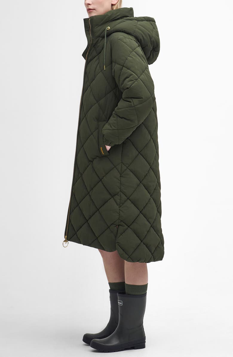 Barbour Kirkton Longline Puffer Coat, Alternate, color, Olive/ Ancient