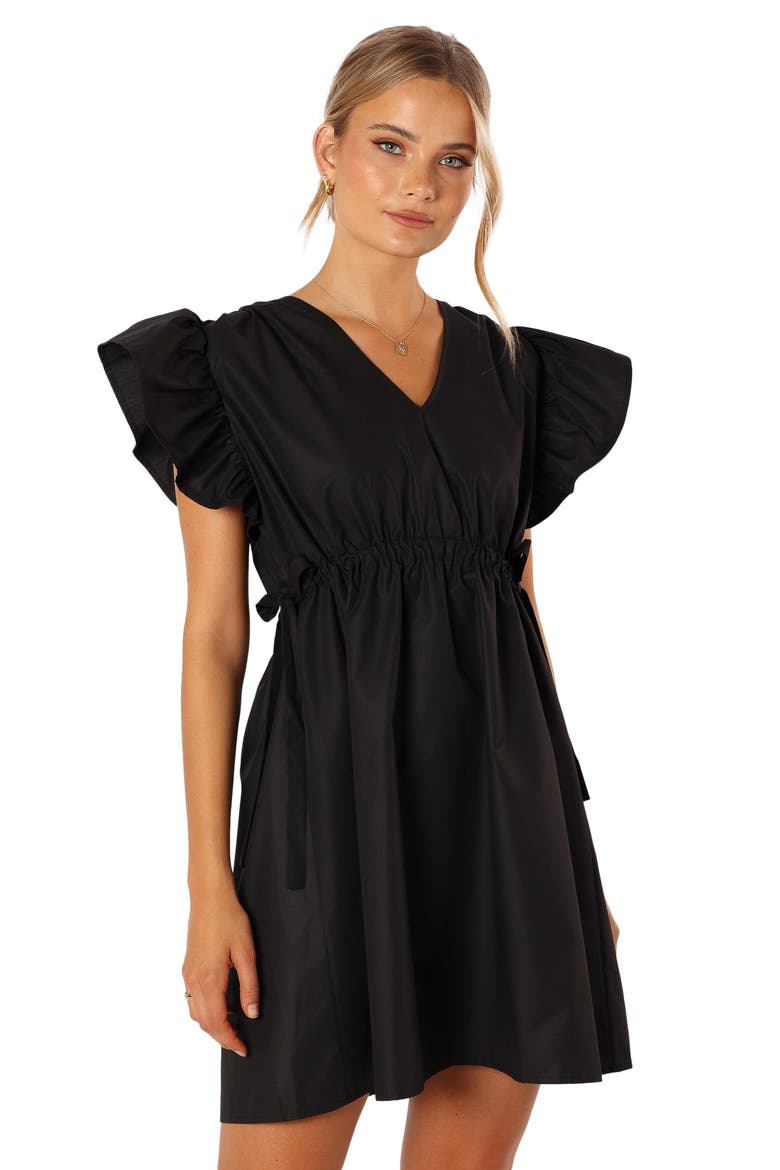 Fiona Ruffle Sleeve Cotton Minidress, Alternate, color, BLACK