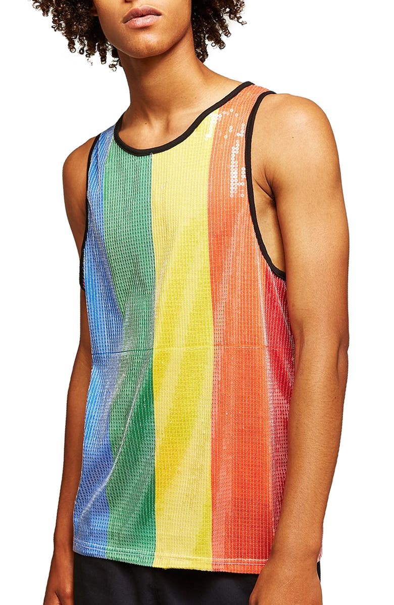 Topman Sequin Rainbow Tank, Main, color, 