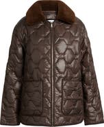 Sam Edelman Wide Hexagon Quilted Coat with Removable Faux Fur Collar