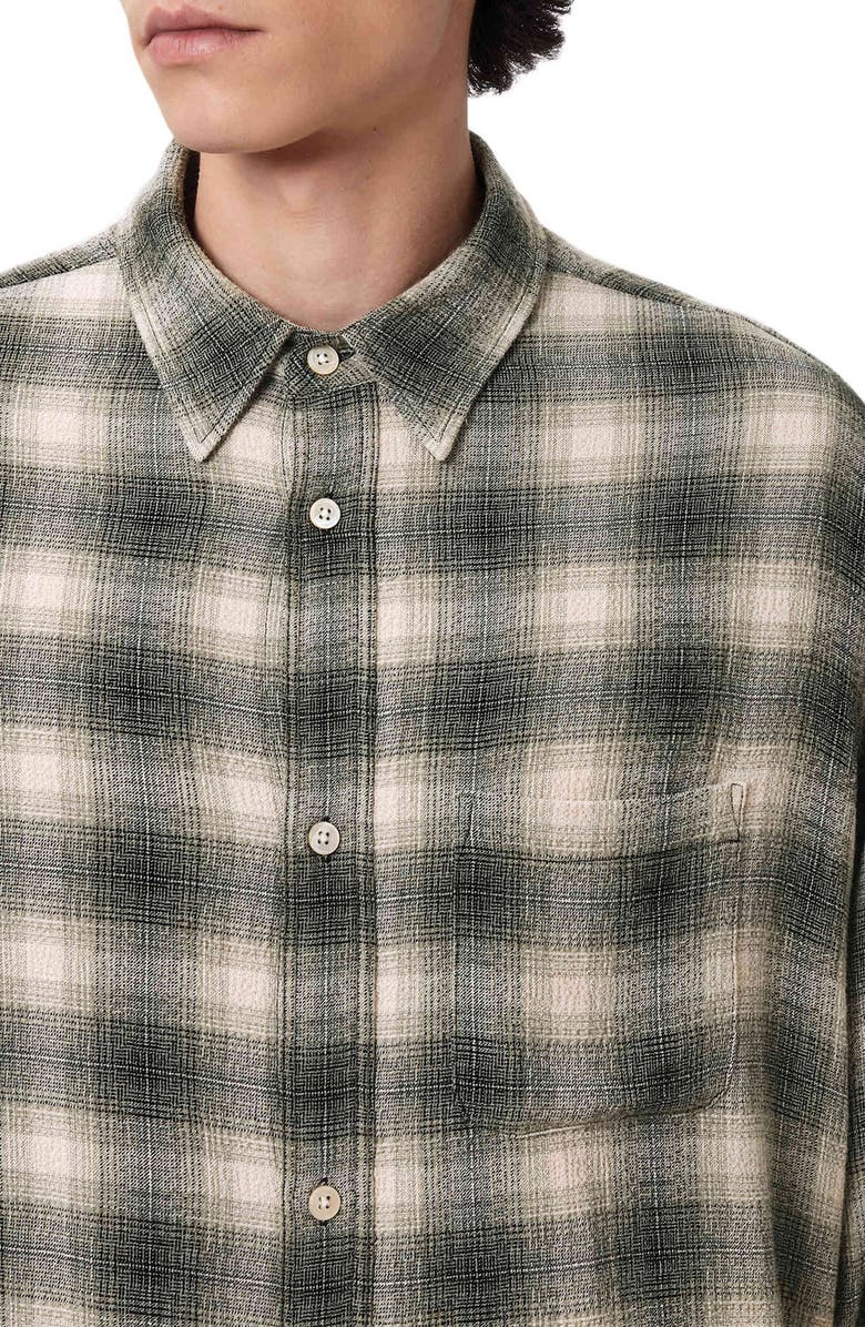 AllSaints Lumley Plaid Button-Up Shirt, Alternate, color, Pale Olive Green