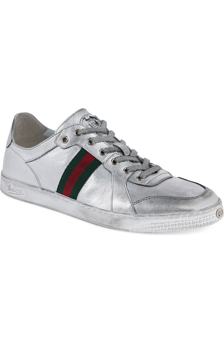 Gucci Coda Metallic Low Top Sneaker, Main, color, Silver Metallic