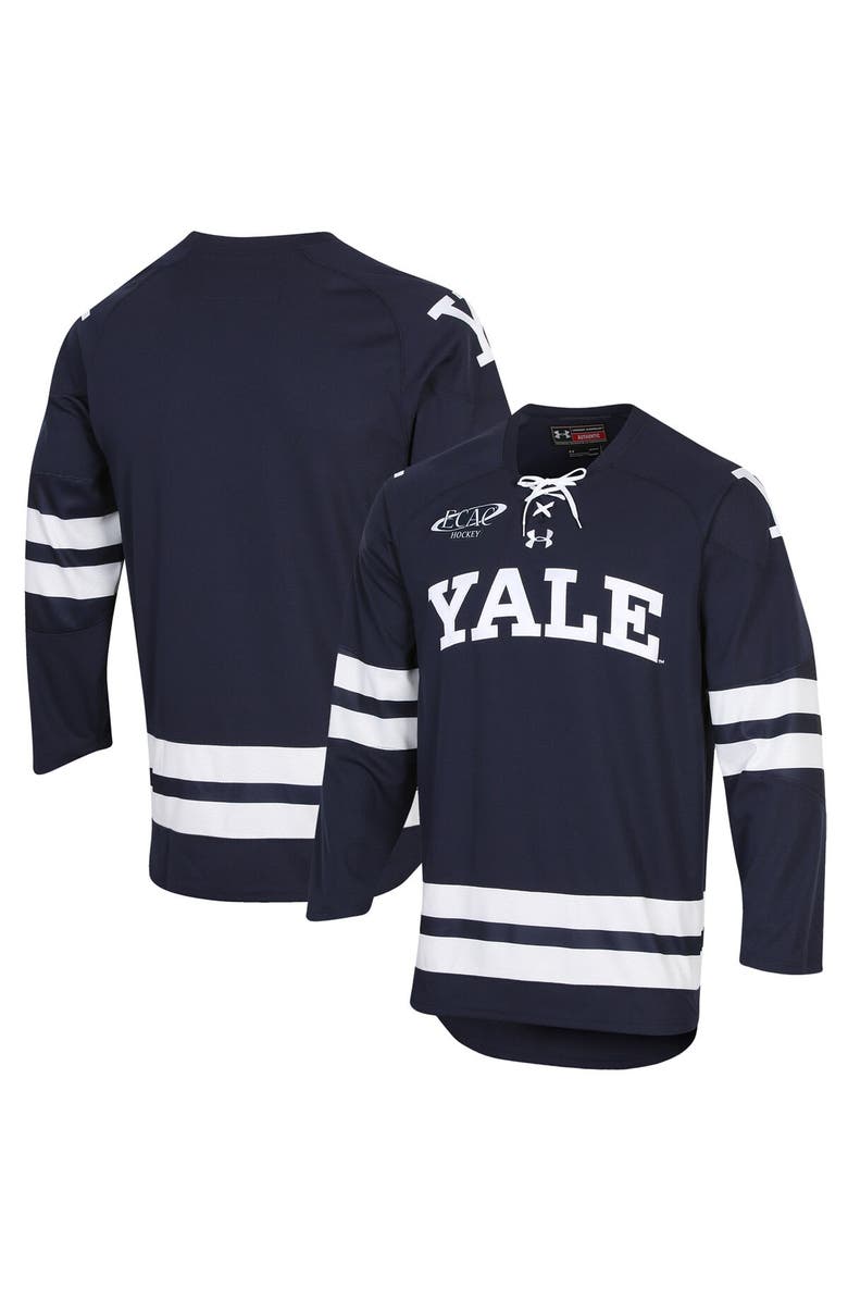 Under Armour Men's Under Armour Navy Yale Bulldogs UA Replica Hockey Jersey, Main, color, 