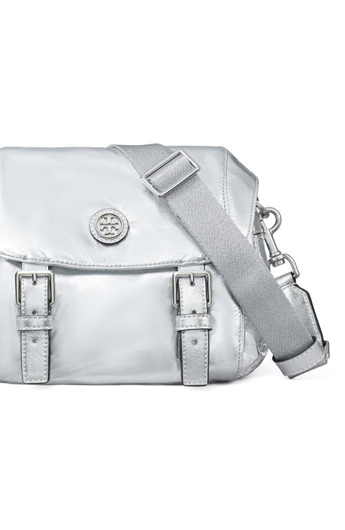 Tory Burch Small Virginia Metallic Messenger In Silver