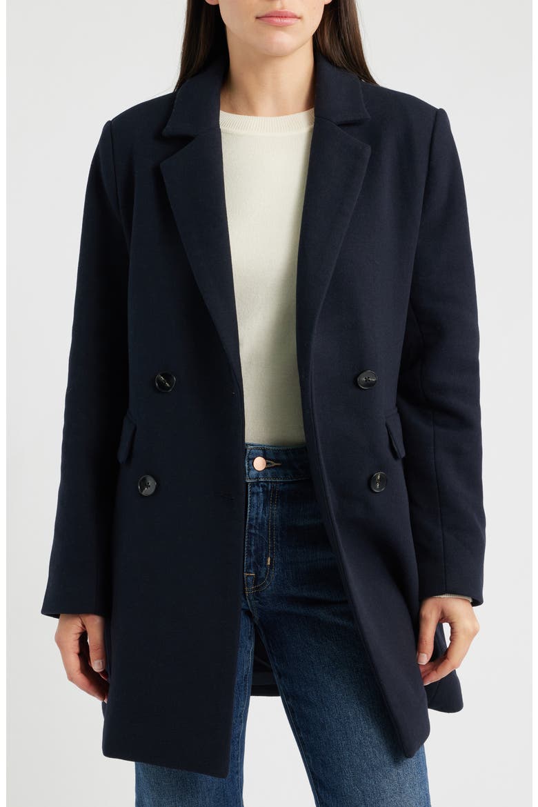 Plaid Double Breasted Coat, Alternate, color, NAVY
