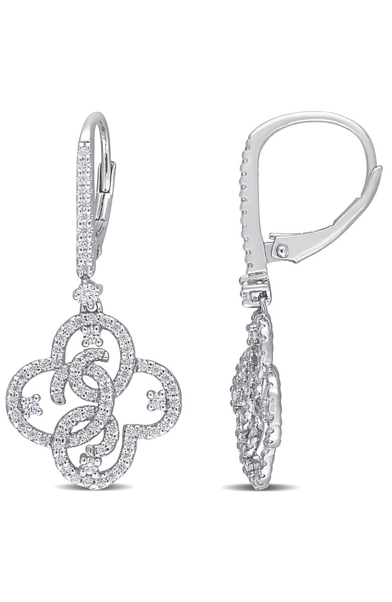 Julianna B. Moissanite Floral Leverback Earrings, Main, color, Sterling Silver