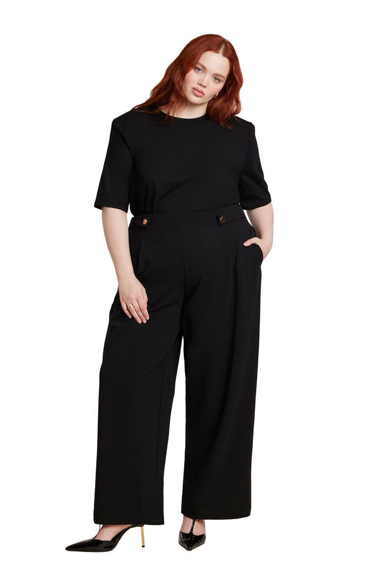 ELOQUII Knit Trouser With Button Tab, Main, color, Black Onyx