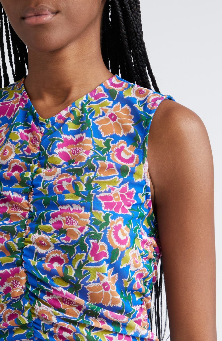 Veronica Beard Tazmin Floral Center Ruched Mesh Top, Alternate, color, Sarong Floral Print