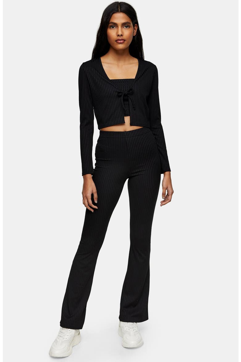 Ribbed Flare Skinny Pants, Alternate, color, BLACK