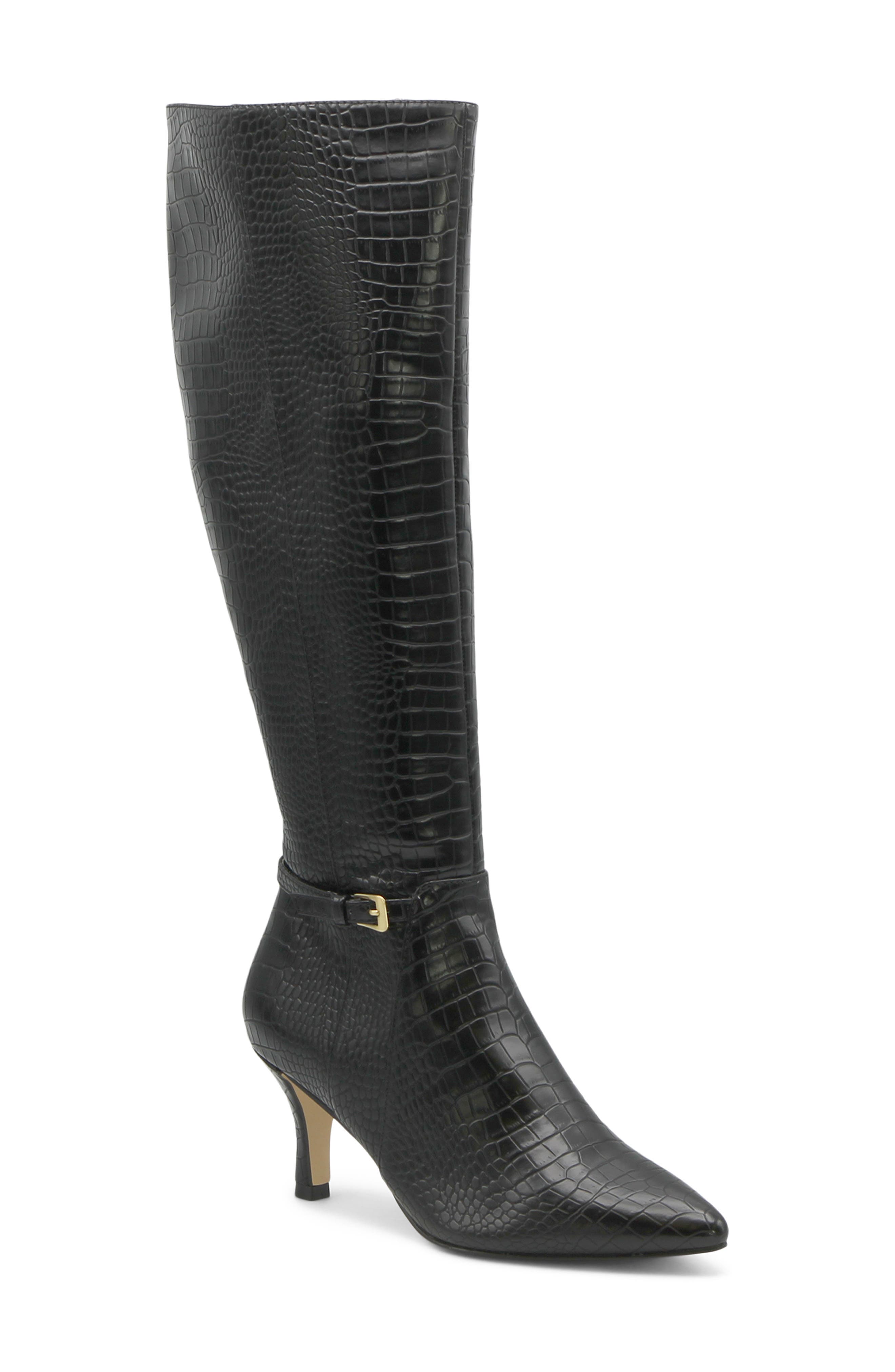 Charles by Charles David Arlie Pointed Toe Knee High Boot, Main, color, Black-Croc