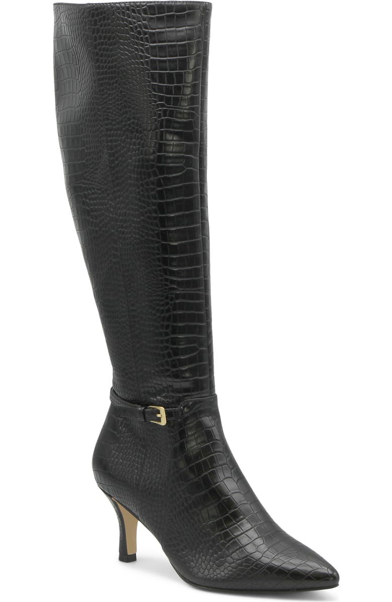 Charles by Charles David Arlie Pointed Toe Knee High Boot, Main, color, Black-Croc
