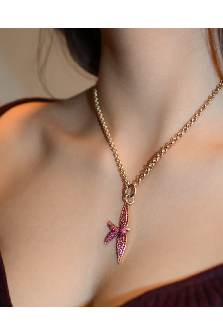 14K Gold Wings of Love Ruby Swallow Charm Rolo Necklace, Alternate, color, GOLD