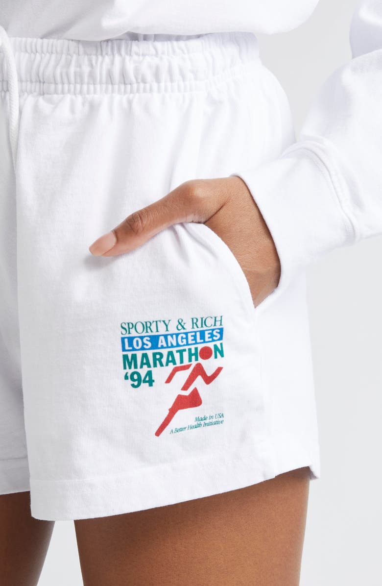 Sporty & Rich LA Marathon Cotton Disco Shorts, Alternate, color, White