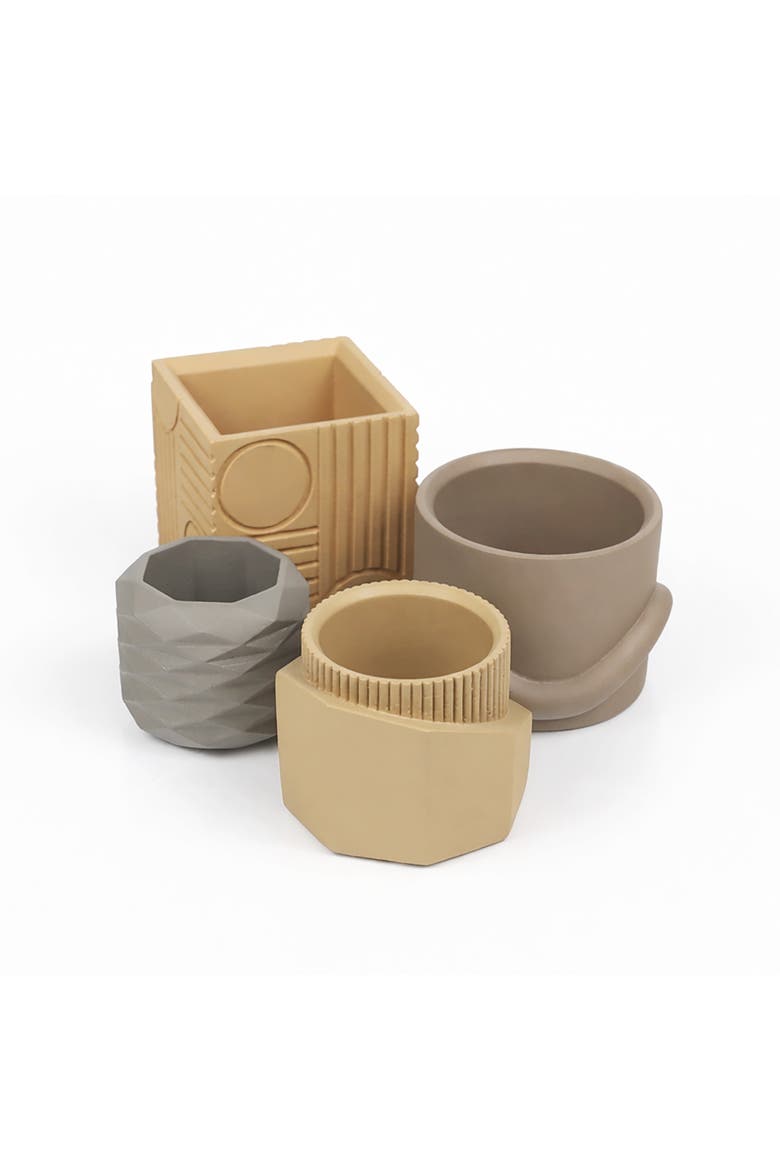 Romy Modern Minimalist Handmade Concrete Geometric Planter Set with Drainage Holes, Main, color, Terra