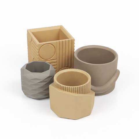 Romy Modern Minimalist Handmade Concrete Geometric Planter Set with Drainage Holes (Set of 4)