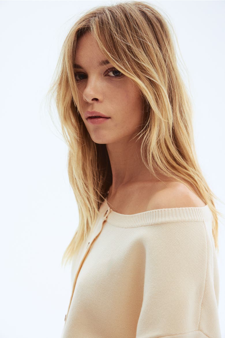 Off-the-shoulder Cardigan, Alternate, color, Light beige