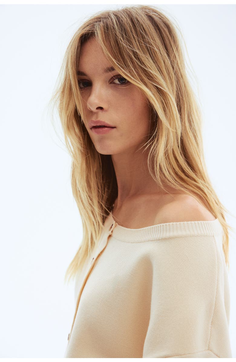 H&M Off-the-shoulder Cardigan, Alternate, color, Light Beige