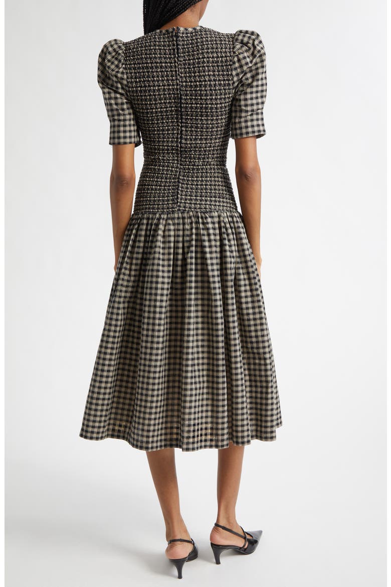 Gender Inclusive Imelda Smocked Plaid Midi Dress, Alternate, color, BLACK