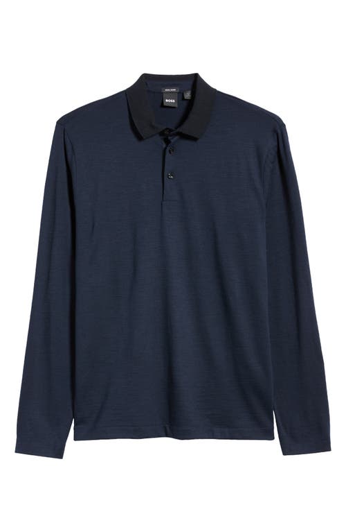 Hugo Boss Boss Pado 110 Long Sleeve Wool Polo In Blue