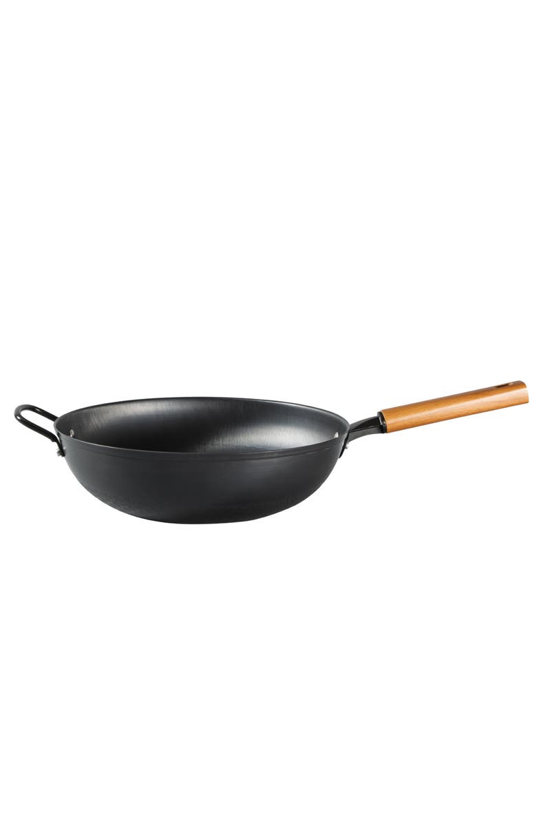 OSTER Dunwood 3-Piece 13.8 in PFAS-Free Carbon Steel Wok Set with Wooden Tools, Alternate, color, Silver