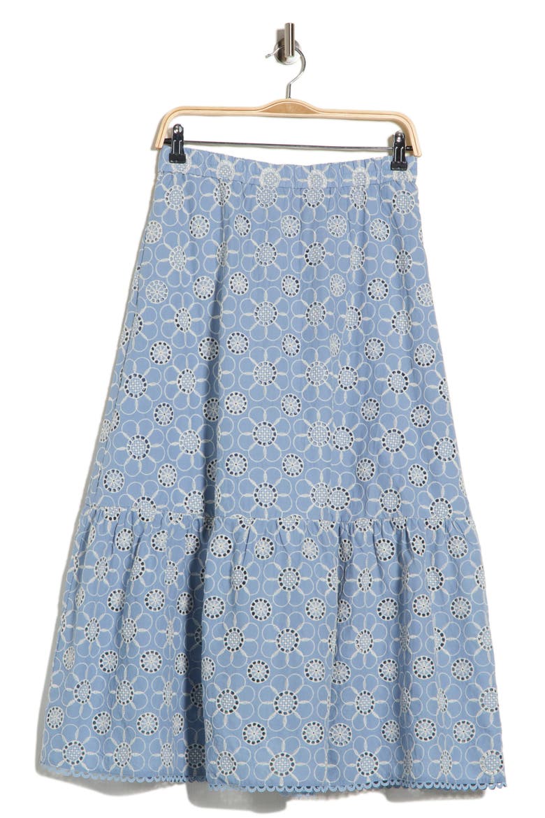 Embroidered Cotton Tiered Skirt, Alternate, color, BLUE DAISY