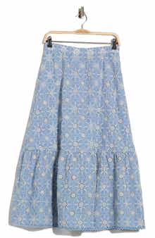 Ellen Tracy Embroidered Cotton Tiered Skirt