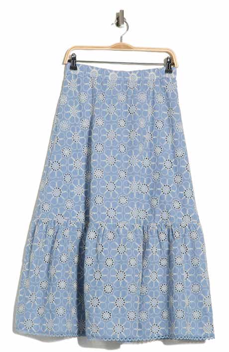 Ellen Tracy Embroidered Cotton Tiered Skirt