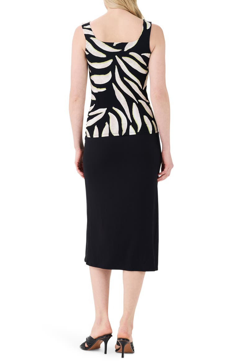Breezy Leaves Notched Neck Shell, Alternate, color, BLACK MULTI