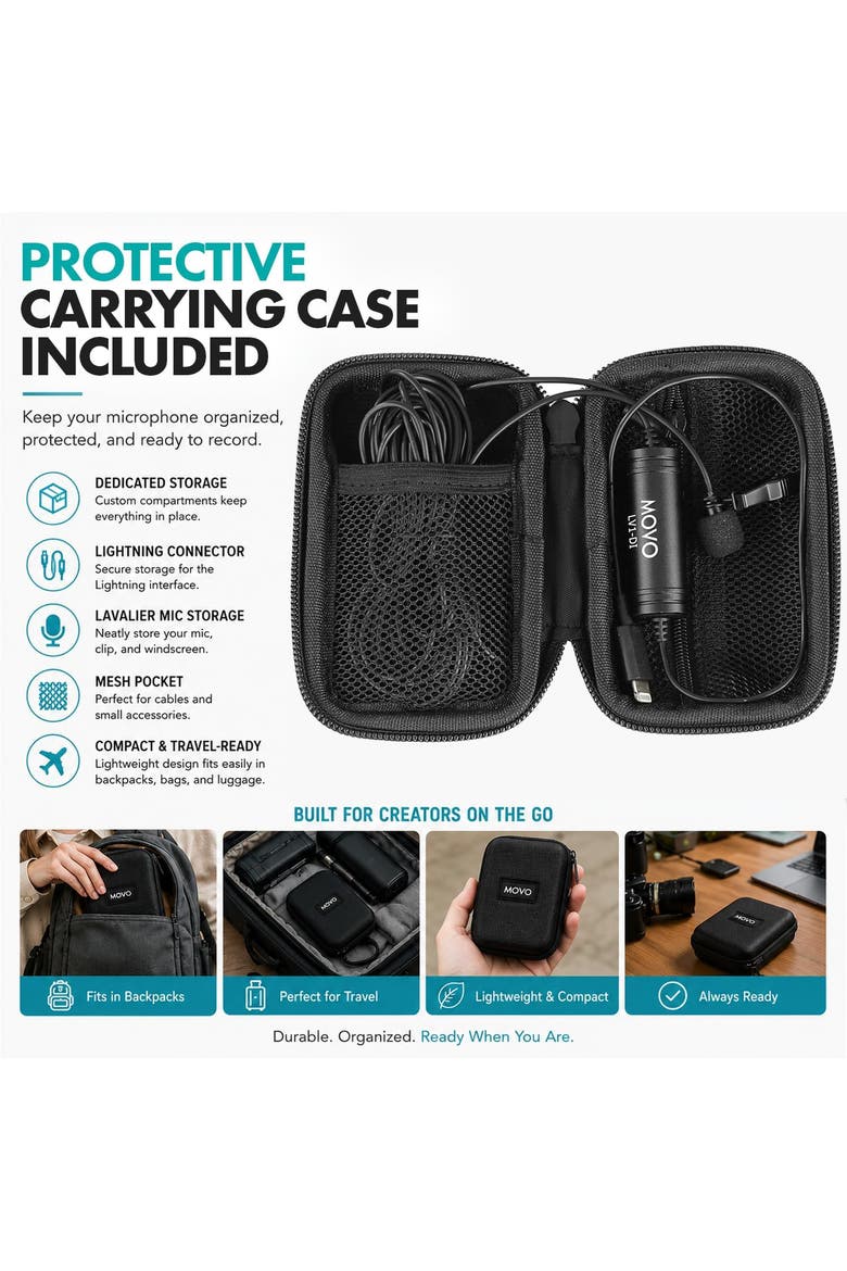 LV1-DI Lightning Lavalier Microphone for iPhone and iPad, MFi Certified Lightning Clip On Mic with 20-Foot Cable, Alternate, color, Black