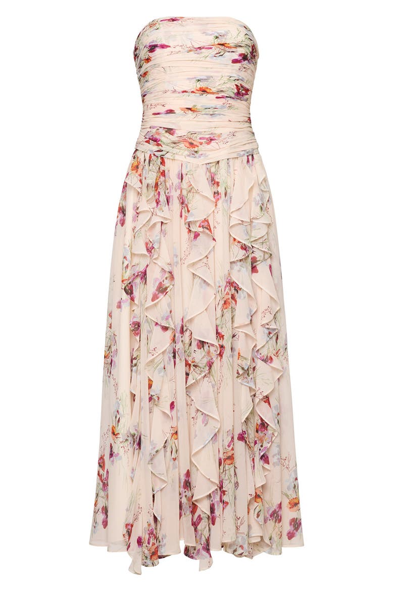 Gayla Iris Print Strapless Maxi Dress, Alternate, color, OATMILK MULTI