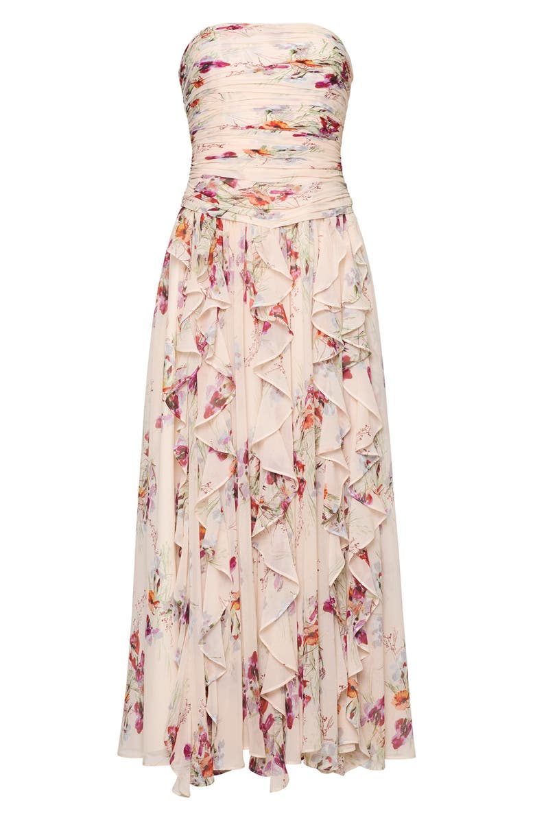 Cinq à Sept Gayla Iris Print Strapless Maxi Dress, Alternate, color, Oatmilk Multi
