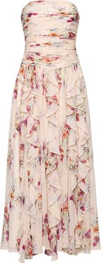 Cinq à Sept Gayla Iris Print Strapless Maxi Dress