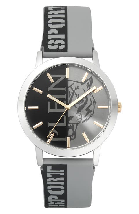 Three-Hand Quartz Silicone Strap Watch, 44mm