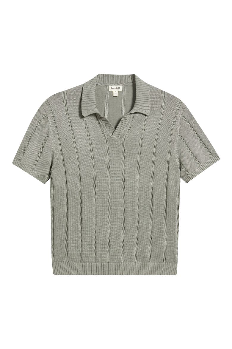 Boxy Short Sleeve Polo Sweater, Alternate, color, GREY FOSSIL