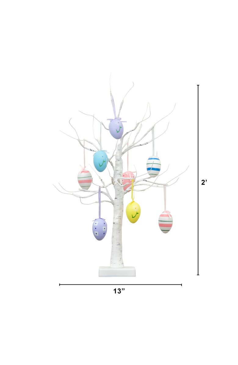 NEARLY NATURAL 2-ft Pre-Lit Artificial Easter Twig Tree with Egg Ornaments and 24 Warm White LED Lights, Alternate, color, White