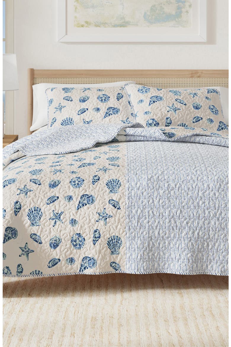 Coastal Seashells Quilt Set, Alternate, color, BLUE SHELLS
