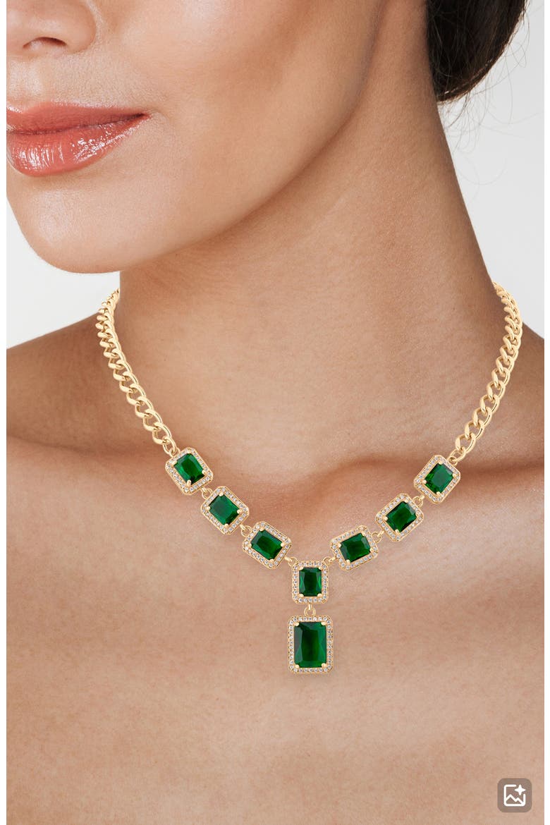 Crystal Halo Frontal Y-Necklace (Nordstrom Exclusive), Alternate, color, GREEN/ GOLD