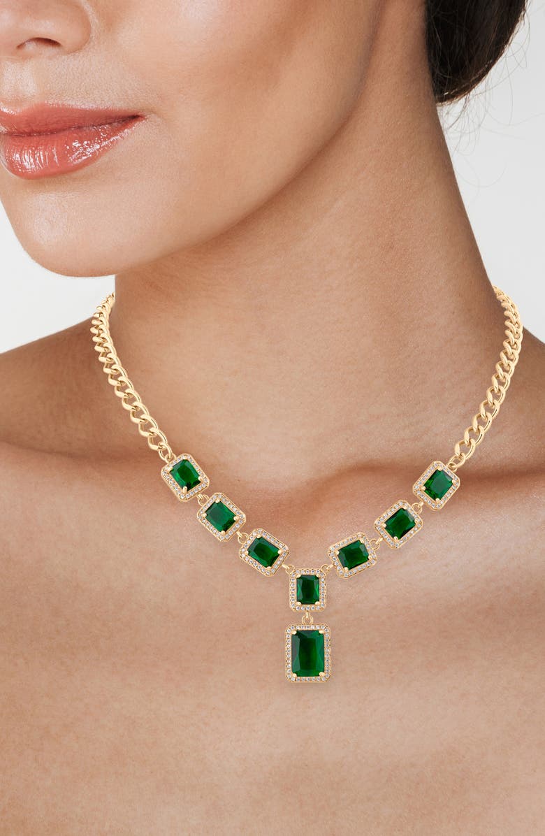 JARDIN Crystal Halo Frontal Y-Necklace, Alternate, color, Green/ Gold