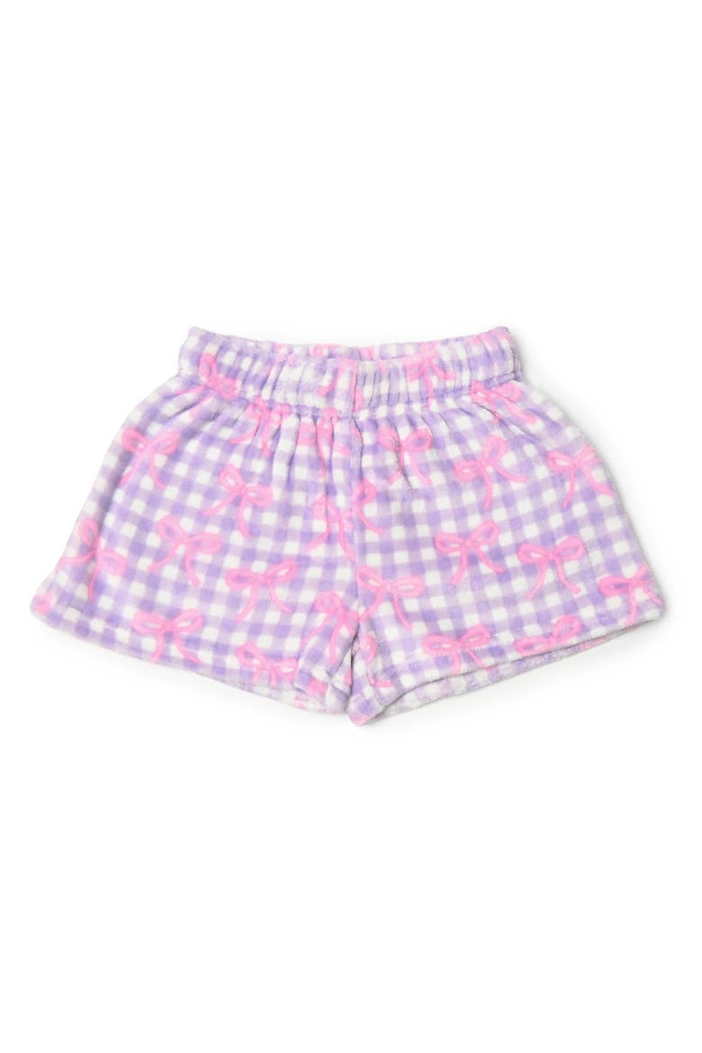 Kids' Gingham Bow Plush Pajama Shorts, Main, color, LAVENDER