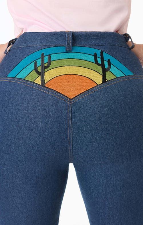 Unique Vintage Plus Size High Rise Flare Jeans In Blue