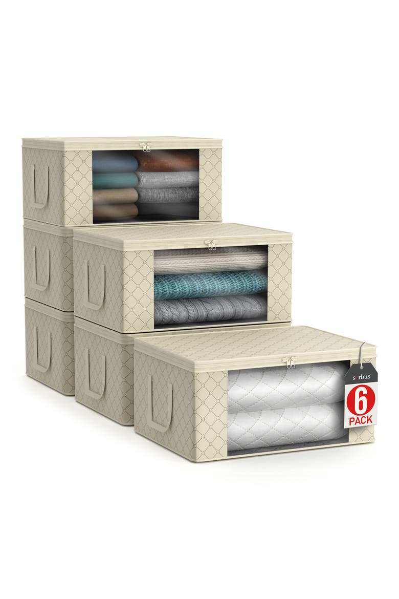 6-Pack Foldable Storage Bins, Alternate, color, BEIGE