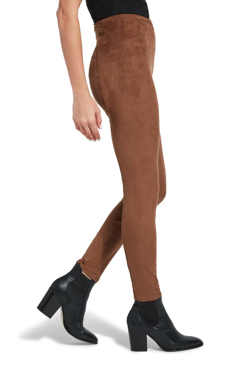 Lyssé High Waist Faux Suede Leggings, Alternate, color, DANISH BROWN