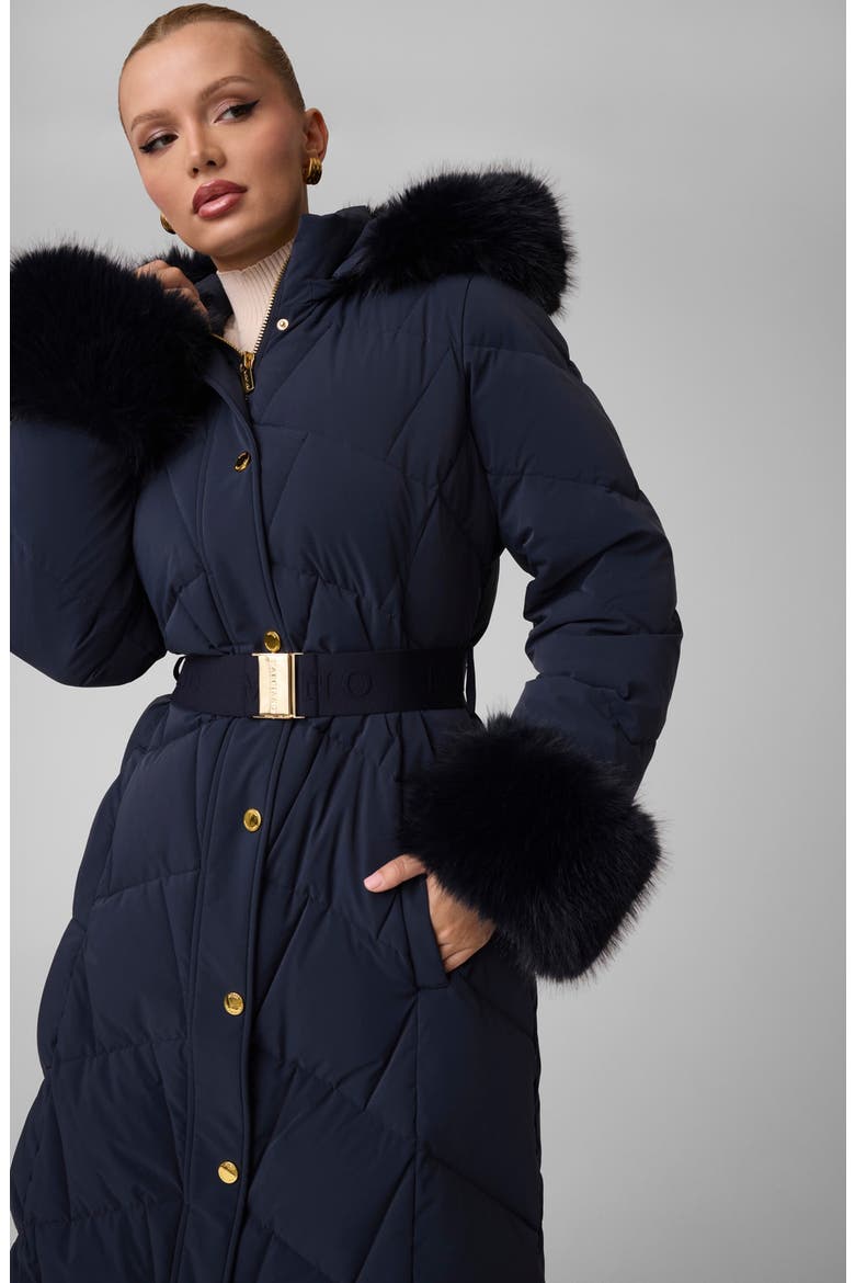 Vane Long Quilted Coat with Faux Fur Trim, Alternate, color, DARING OCEAN