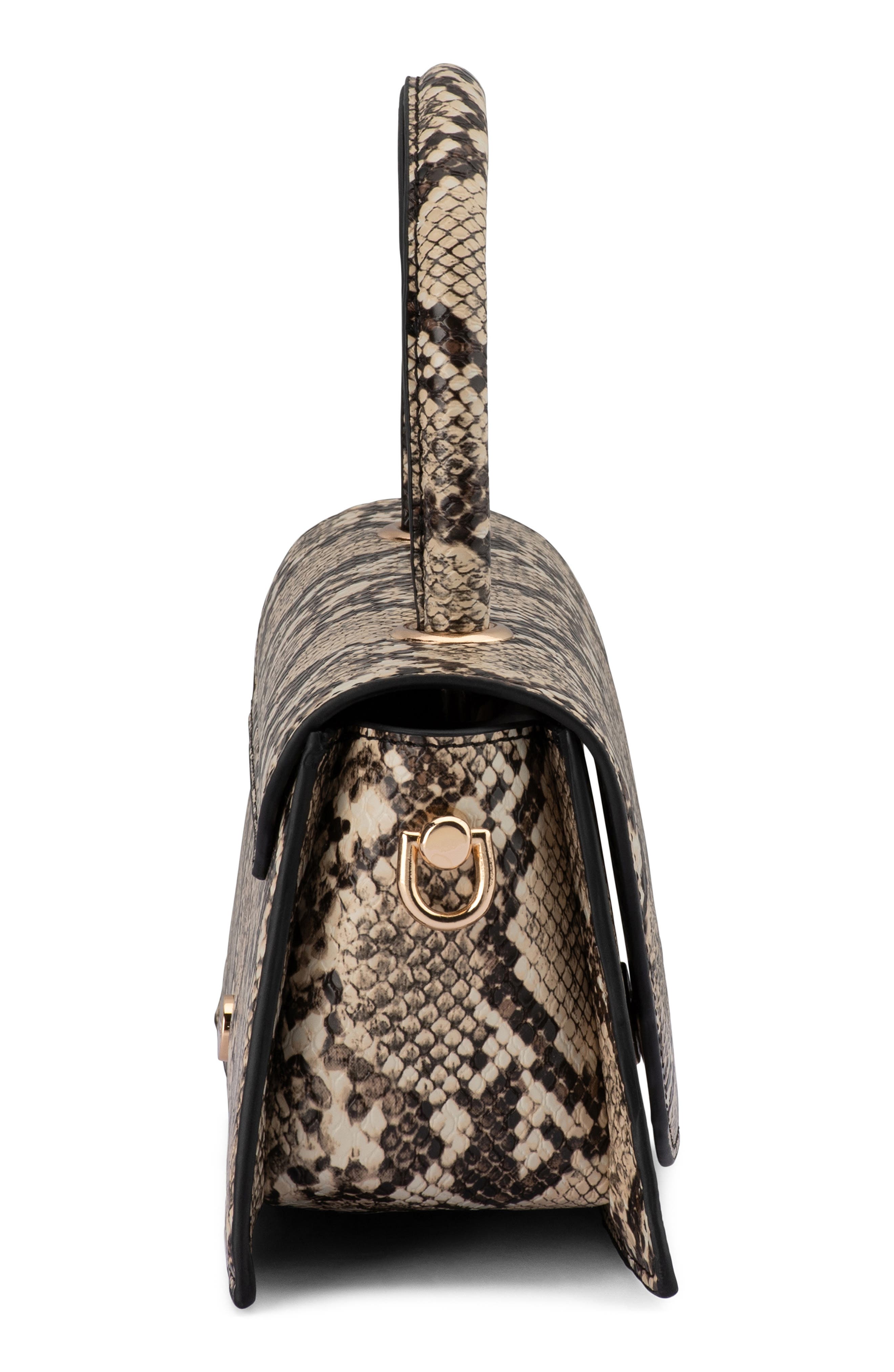 Kendall Snakeskin Embossed Faux Leather Top Handle Bag, Alternate, color, NATURAL